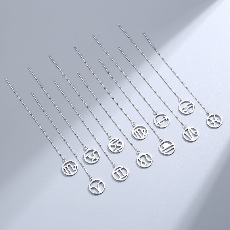 Wholesale S925 Sterling Silver Long Ear Line Twelve Constellation Valentine's Day Gift Tassel Earrings 925 Spring Earrings